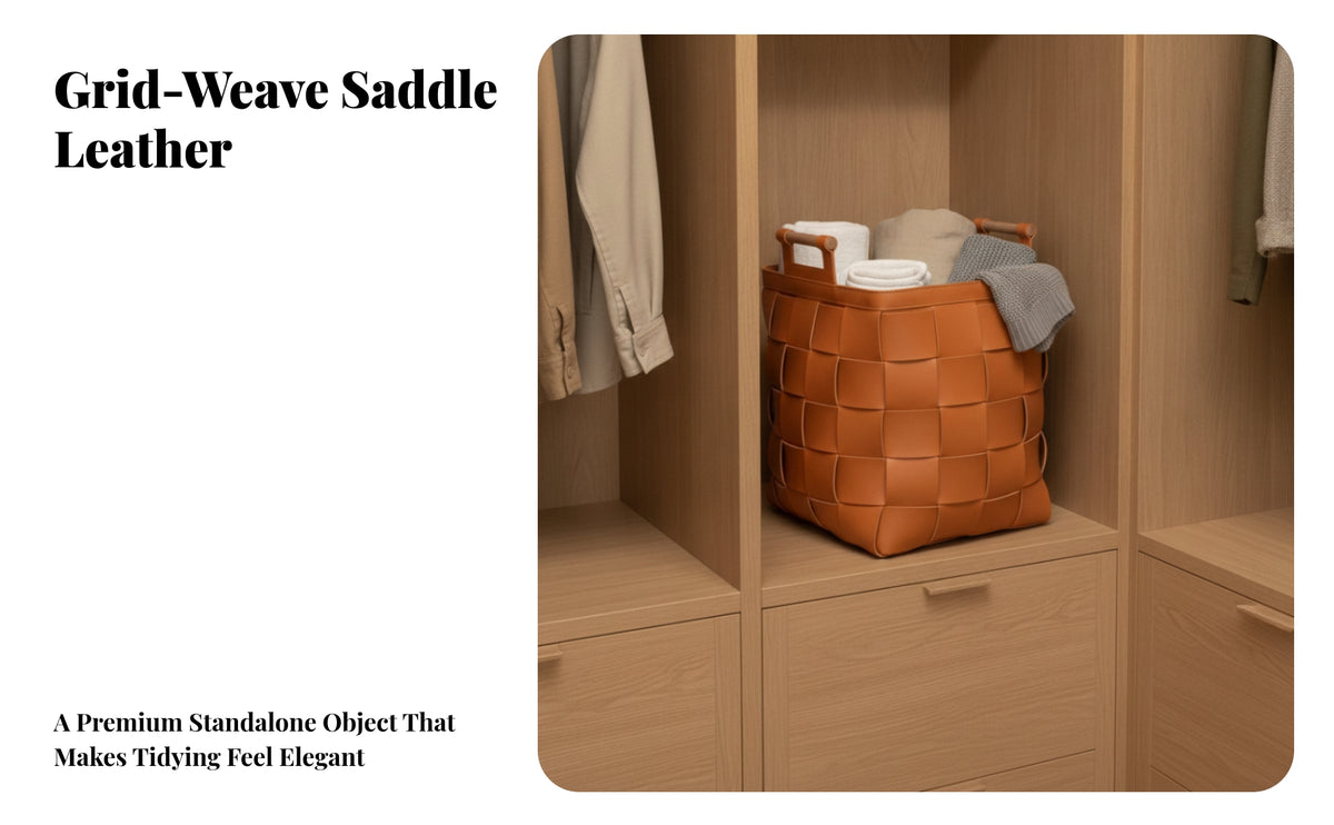 Opentop Faux Leather-Like Woven Basket