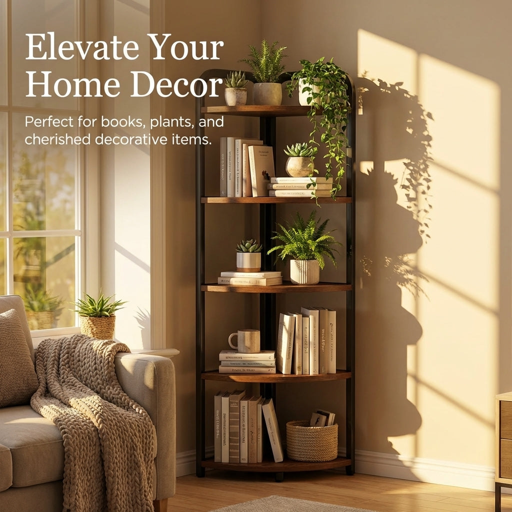 Corner Shelf with Storage, Hexagonal Corner Shelf Unit, Metal Frame Corner Shelf for Living Room, Multi Tier Shelf for Bedroom Organisation, Modern