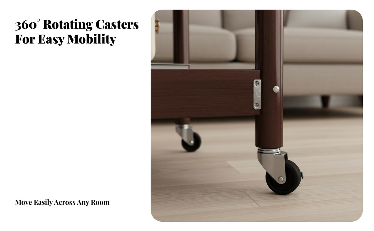 With Wheels Rolling Organizer Table Multi-Functional Convertible Rolling Table Space-Saving Design Nightstand 360-Degree Casters for Apartment Dwellers, Homeowners, Distant Workers, Living Room, Balcony, Bedroom, Home Office