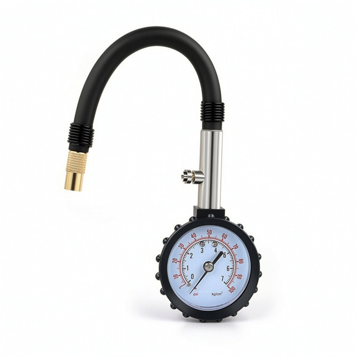 Handheld Tire Pressure Gauge with Air Bleeder Valve Mechanical Tire Pressure Gauge with Rubber Hose Flexible Long-Lasting for Garage