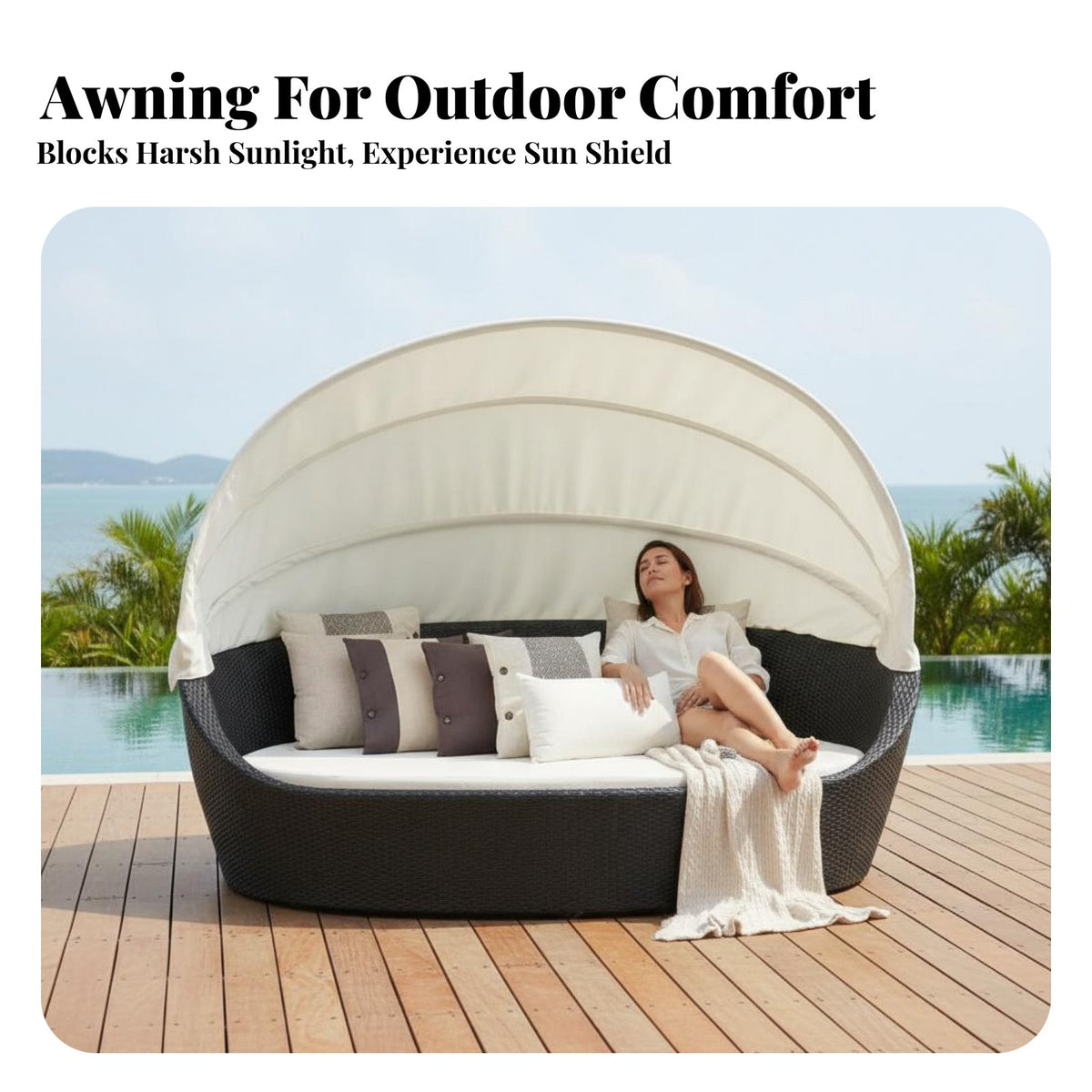 Round retractable cover Lounger Weather-Resistant Round retractable cover Daybed Woven design Outdoor Furniture for Families, Homeowners, waterside, Balcony, Backyard