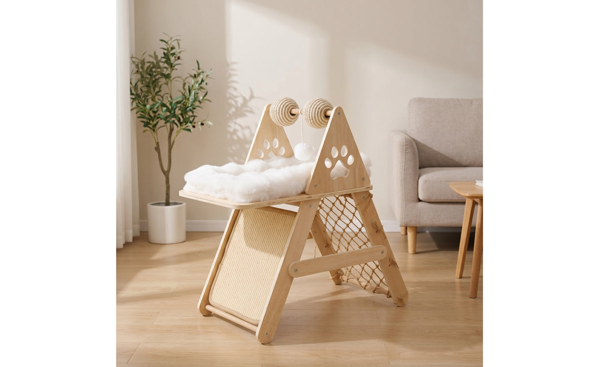 Cat Activity Center with Soft Perch Wooden Cat Climbing Frame Compact Pet Supplies for Cats, Kittens, Living Room, Apartment
