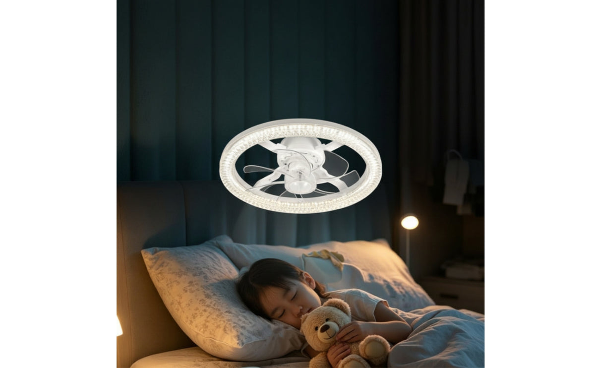Crystal-Textured E26/E27 Ceiling Fan Light Three-Color Ceiling Fan Light Low-Profile Fixture Detachable for Bedroom, Study Room, Dining Area