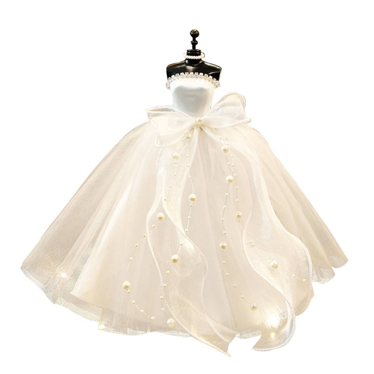 Wedding Dress Figurine with Ribbon Gift Bag Soft Glow for Bedroom
