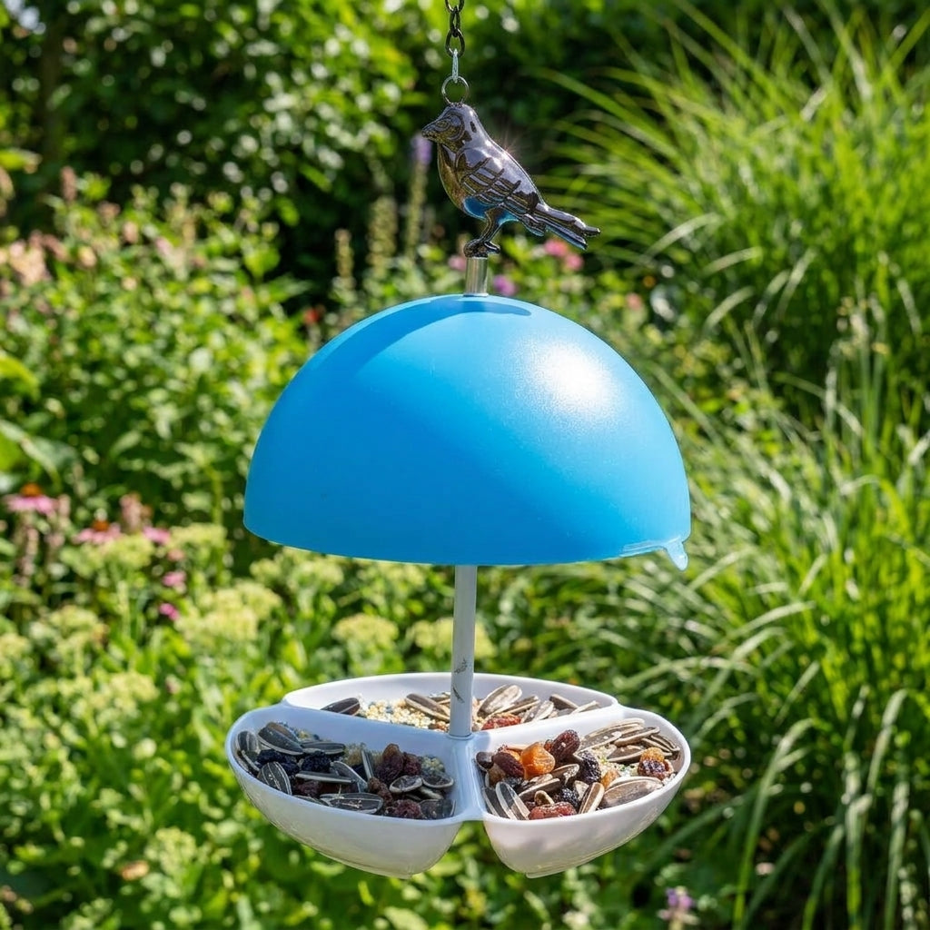 Mushroom Bird Feeder with Rainproof Dome, Iron Mushroom Feeder for Garden, Modern Minimalist Style Hanging Bird Feeders Hanging for Yard Decor