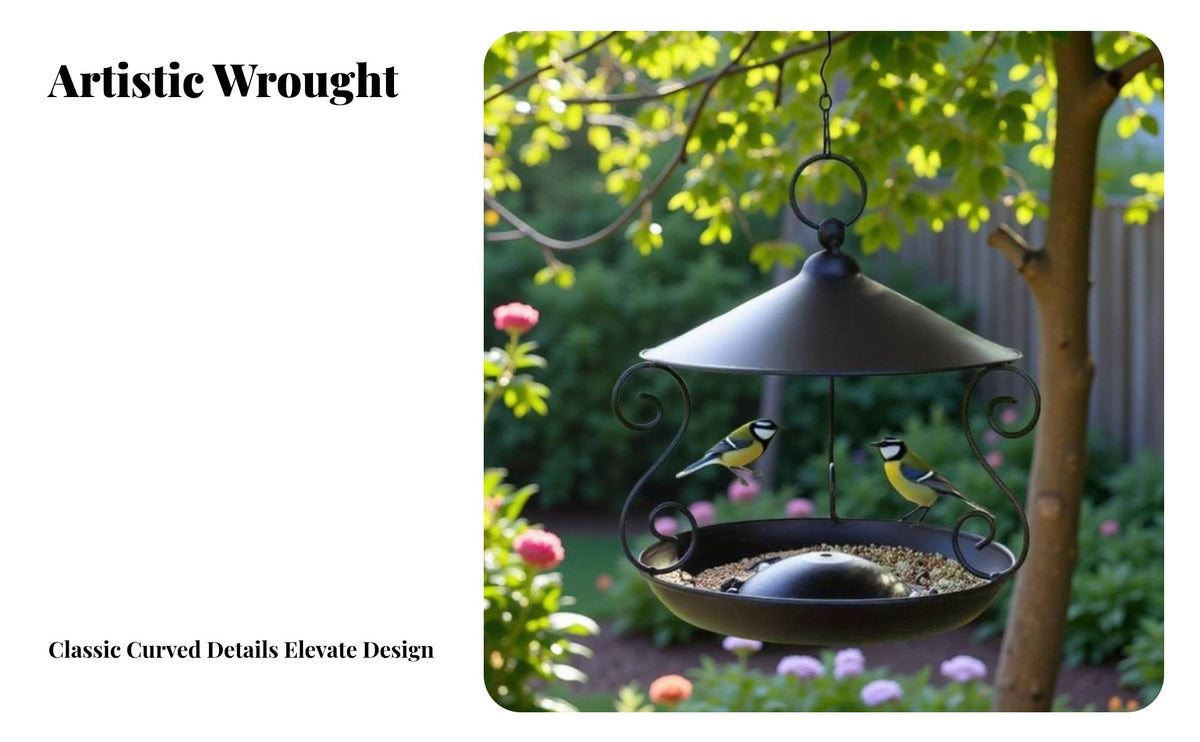 Wrought avian Feeder Weatherproof Hanging birds Feeder Weather Resistant Hanging Tray for Nature Lovers, Balcony, Patio, Backyard