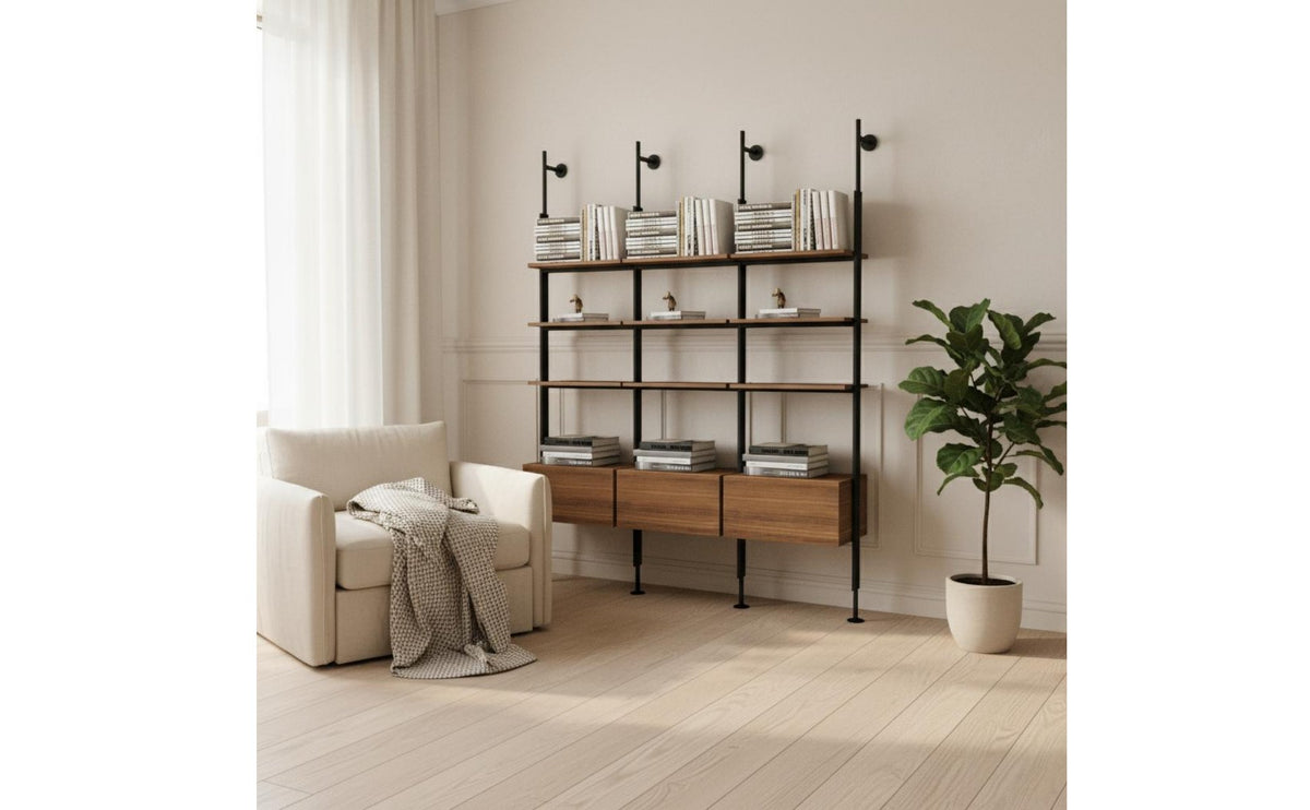 Minimalist Design Floor to Ceiling Bookcase Sturdy Steel Frame Industrial Pipe Shelving Unit Large Capacity Wall Mounted Storage Shelf Multi-Functional for Living Room, Office