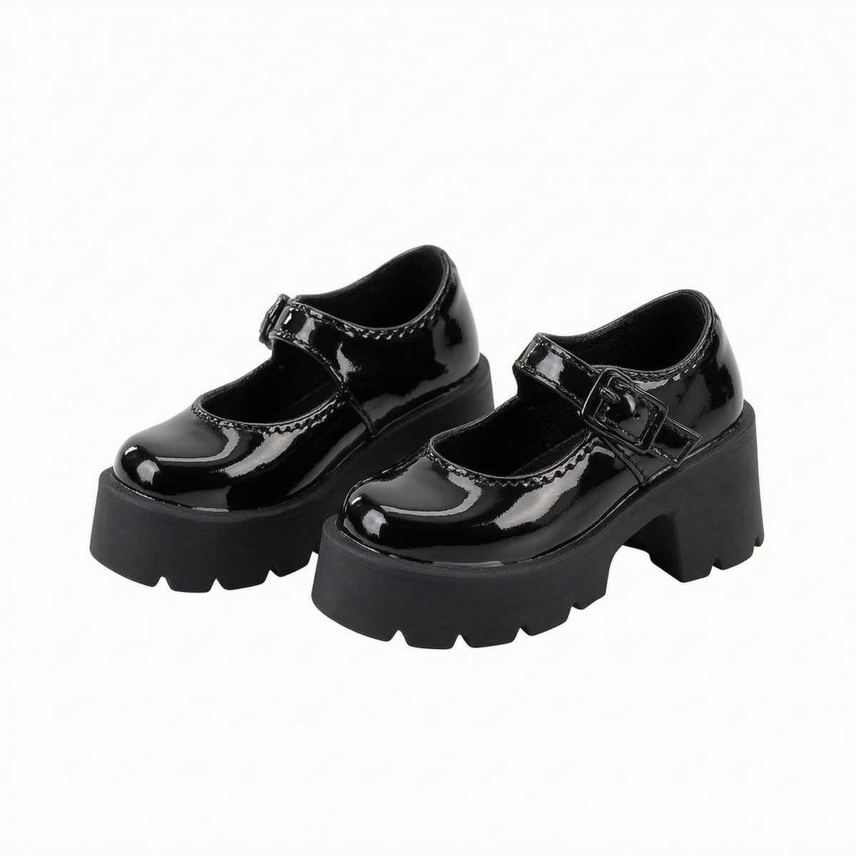 School Shoes Buckle Strap Elevated Sole Doll Shoes Rounded Toe