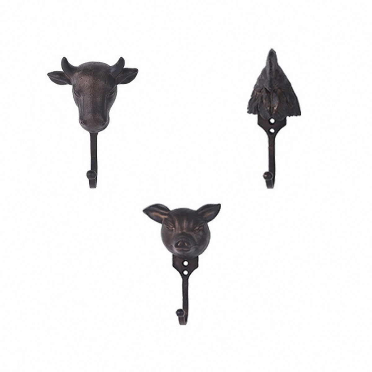 3 Pieces Animal Hook Antique Bronze Decorative Hook Weathered Wall Hanger for Porch