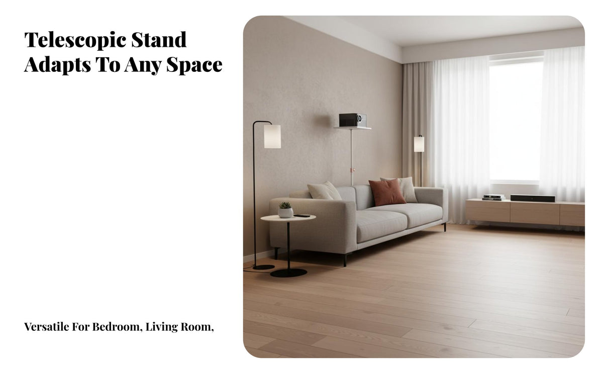 Freestanding Adjustable Display Device Floor Stand Stable Base Telescopic Display Device Floor Stand Space Saving Design Home Theater Accessory All-Metal Construction for Renters, Apartment Dwellers, Small Areas