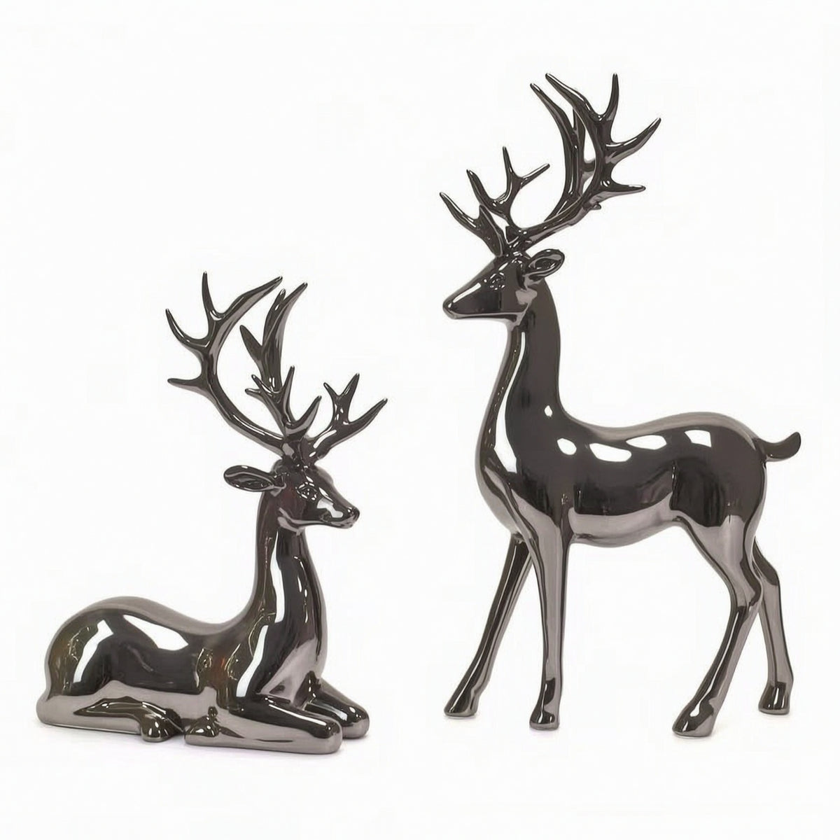 Electroplated Deer Figurine Reflective Deer Statue Resin Stag Figurine Sculpted for Living Room, Office, Entryway