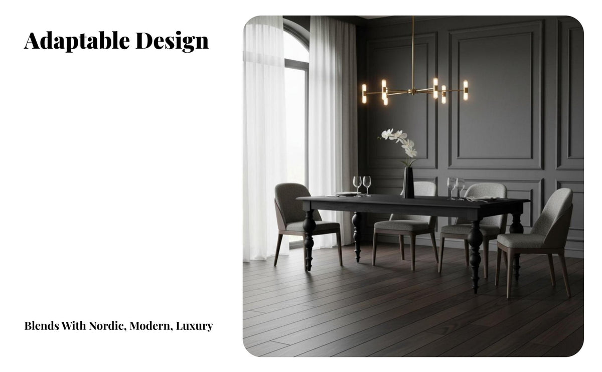 Black Baluster Leg Table French Design Home Furniture Light Luxury for Apartment Dwellers, Interior Decorators, Dining Room, Kitchen, Restaurant