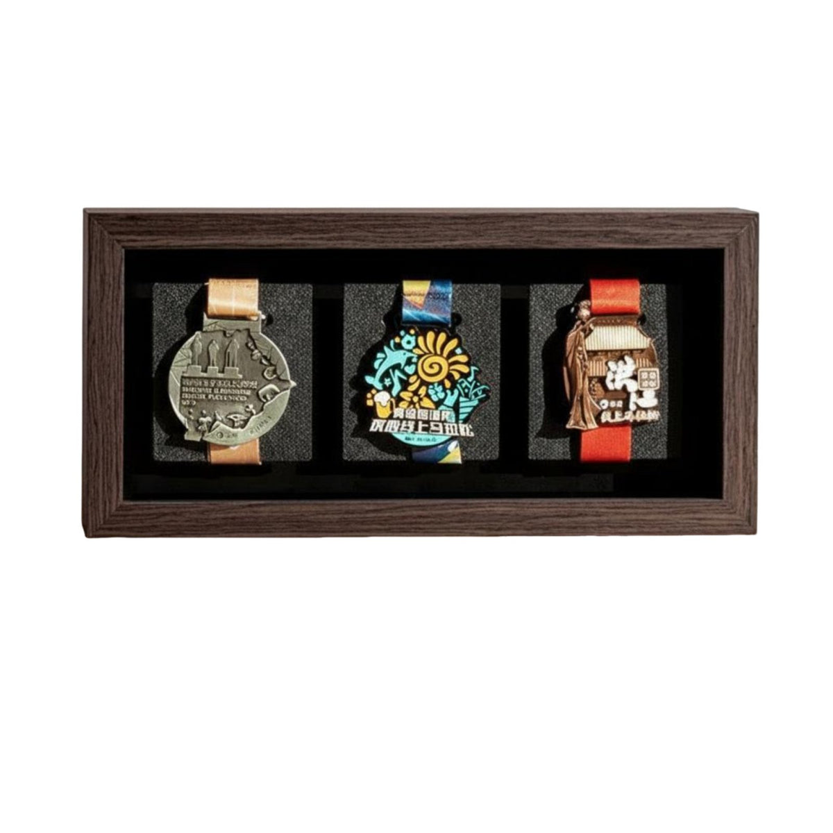 Solid Wood Long-Distance Race Medal Display Case Wall Mount or Tabletop Medal Display Frame Commemorative Collection for Children, Desktop