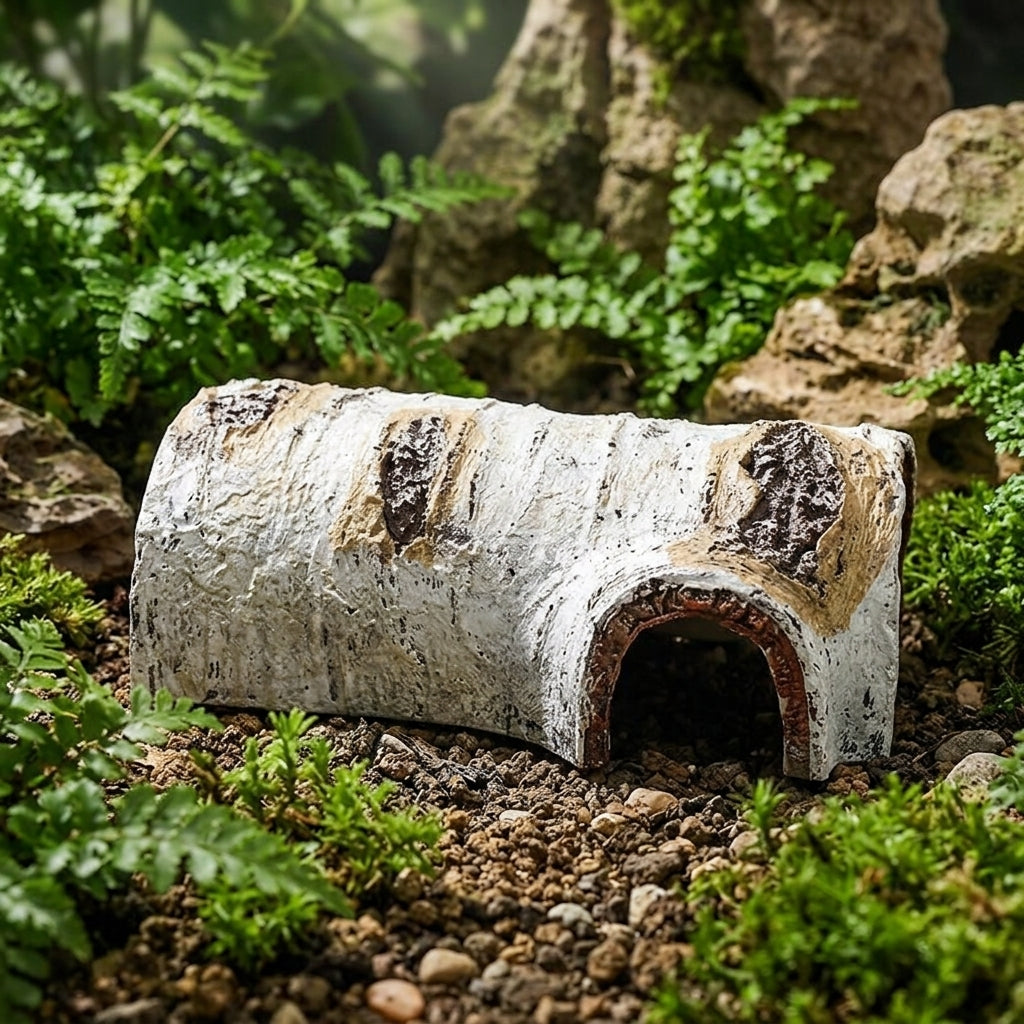 Tree Trunk Reptile Hide Cave, 13*20cm Reptile Hideout for Turtles, Resin Aquarium Cave for Stress Relief