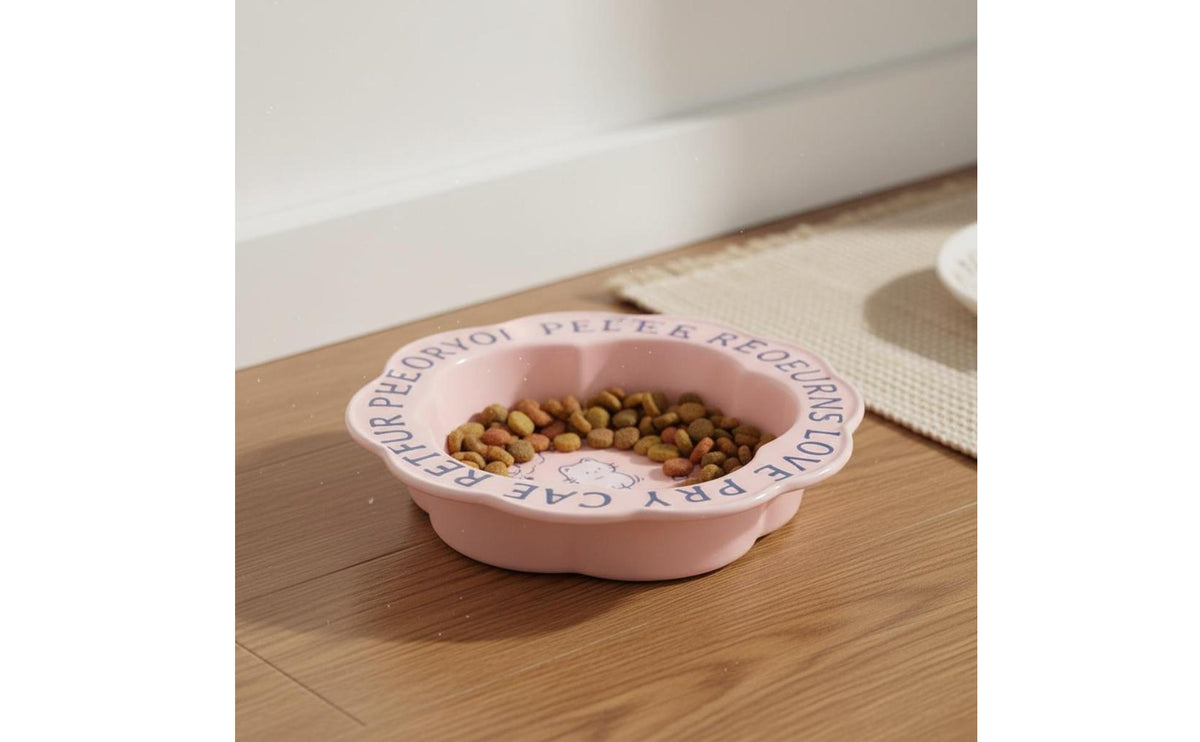 Anti-Tip Raised Cat Bowl Long-Lasting Ceramic Pet Bowl with Stand Easy to Clean Flower Shaped Pet Dish Dishwasher Safe for Cats