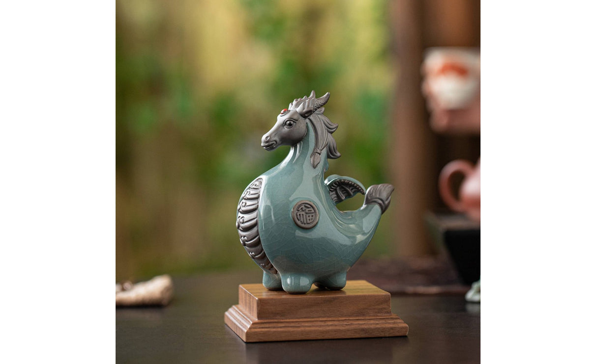 Mythical Steed Statue Symbol Chinese Mythical Creature Ornament Traditional Craftsmanship Ceramic Good Luck Charm for Desktop