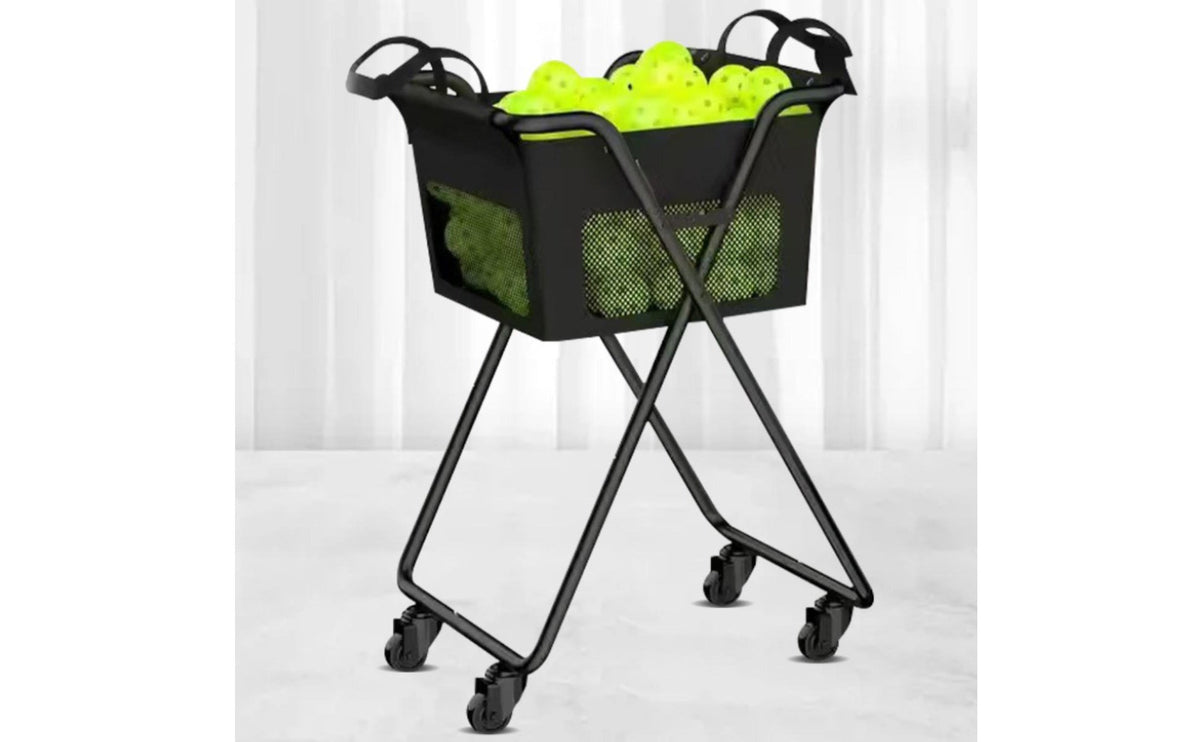 Pickleball Ball Caster Wheels Folding Ball Pickup Cart Heavy Duty Iron Frame Pickleball Container for Coaches, Trainers, Training