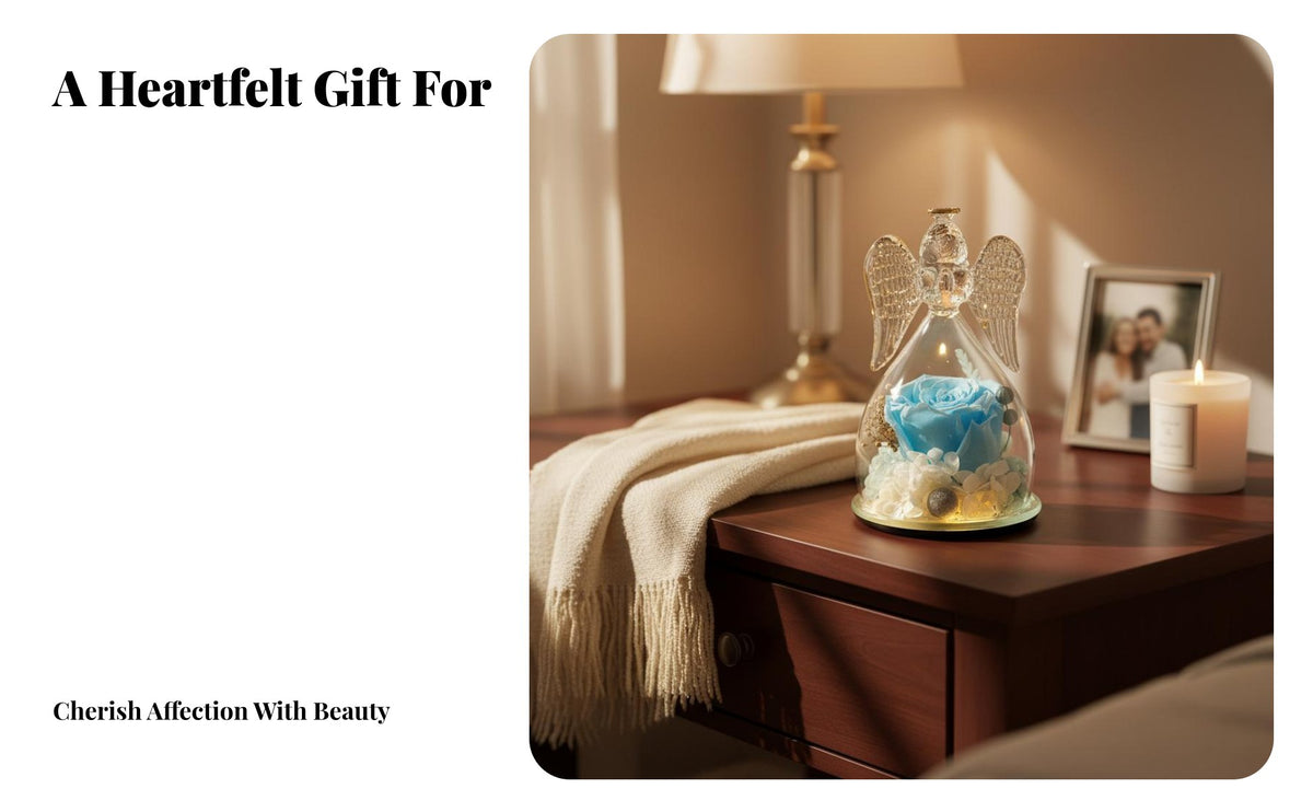 Figurine Floral Gift Box Included Glass with Timeless Handmade Keepsake Timeless Glass Cover for Mom, Birthday