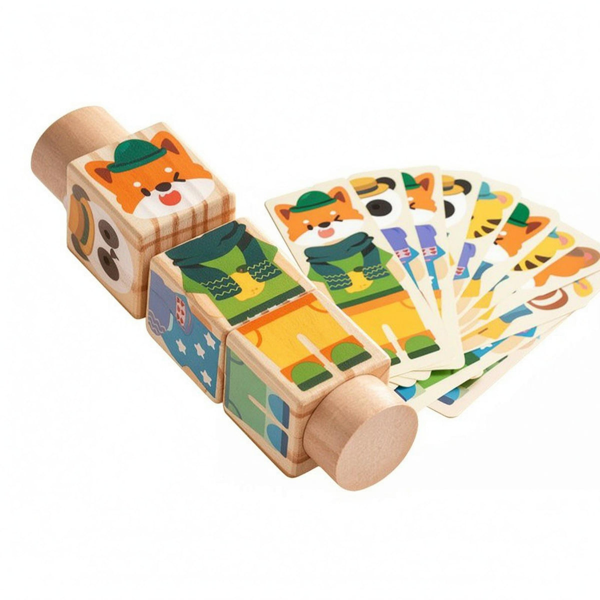 Hands-on Rotating Animal Puzzle Colorful Graphics Wooden Animal Puzzle Grip Practice Wooden Rotate Blocks Fine Motor Skills