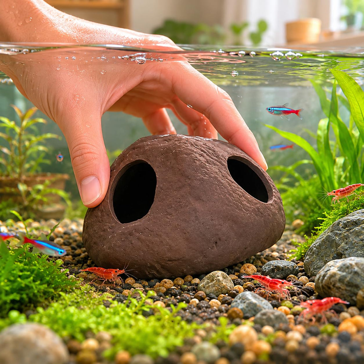 Aquarium Ceramic Pot Hideaway Cave Decoration for Fish Tank Breeding and Shrimp Shelter