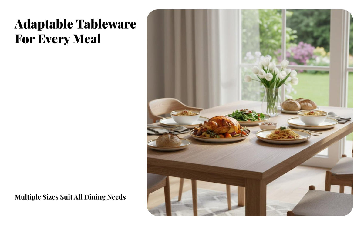 Nordic Minimalist Dinnerware Set, Ceramic Plate & Bowl, Gold Rim, Home Tableware for Adults
