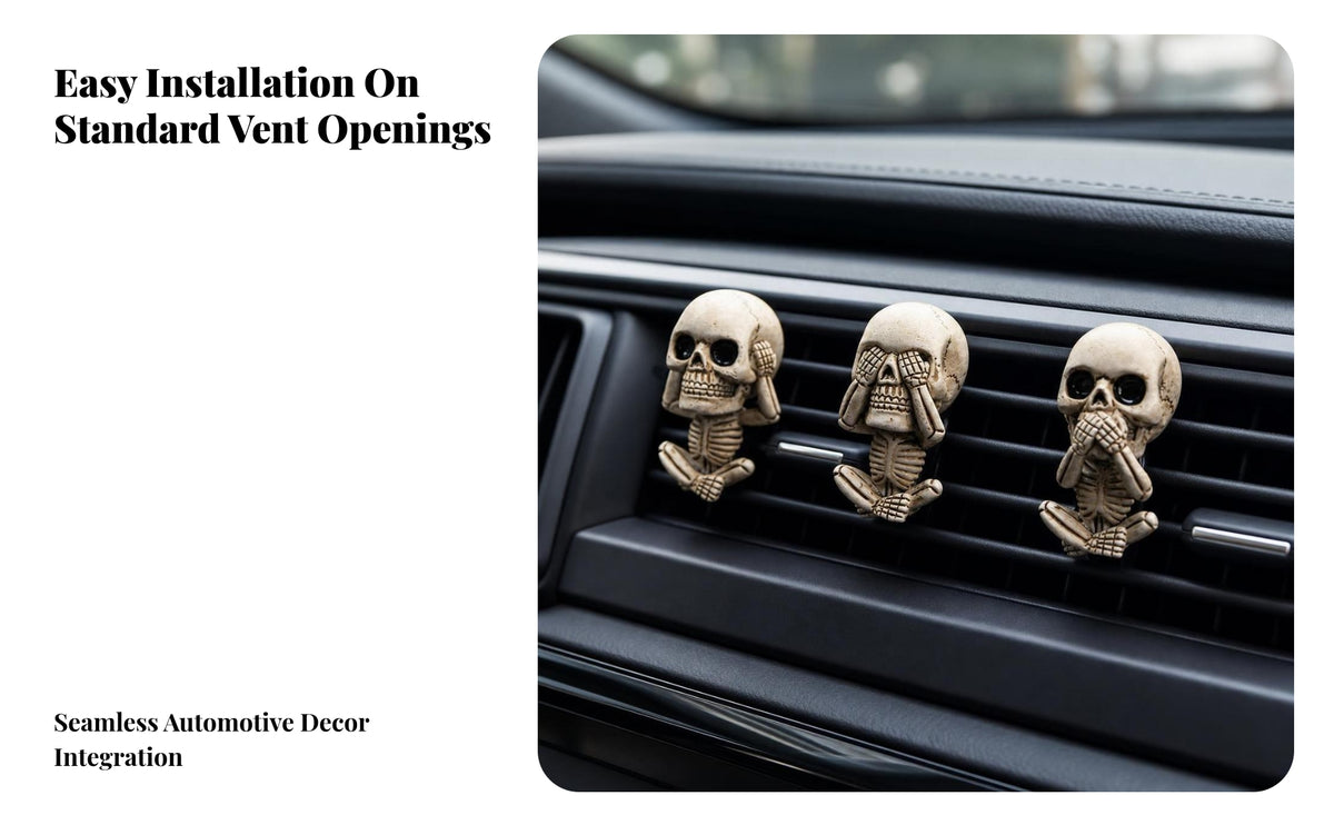 Car Vent Ornament with Clip | Detailed Bone Texture, space-saving-Saving Design, Skeleton cranium Figure, for Halloween Decoration