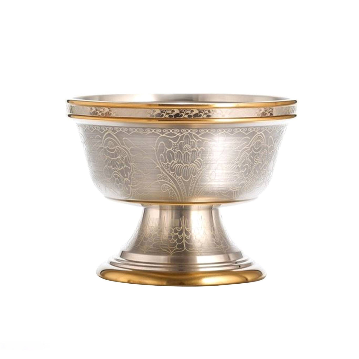 Tibetan Buddhist Pure Copper Water Offering Bowl Set - Eight Auspicious Symbols Engraved
