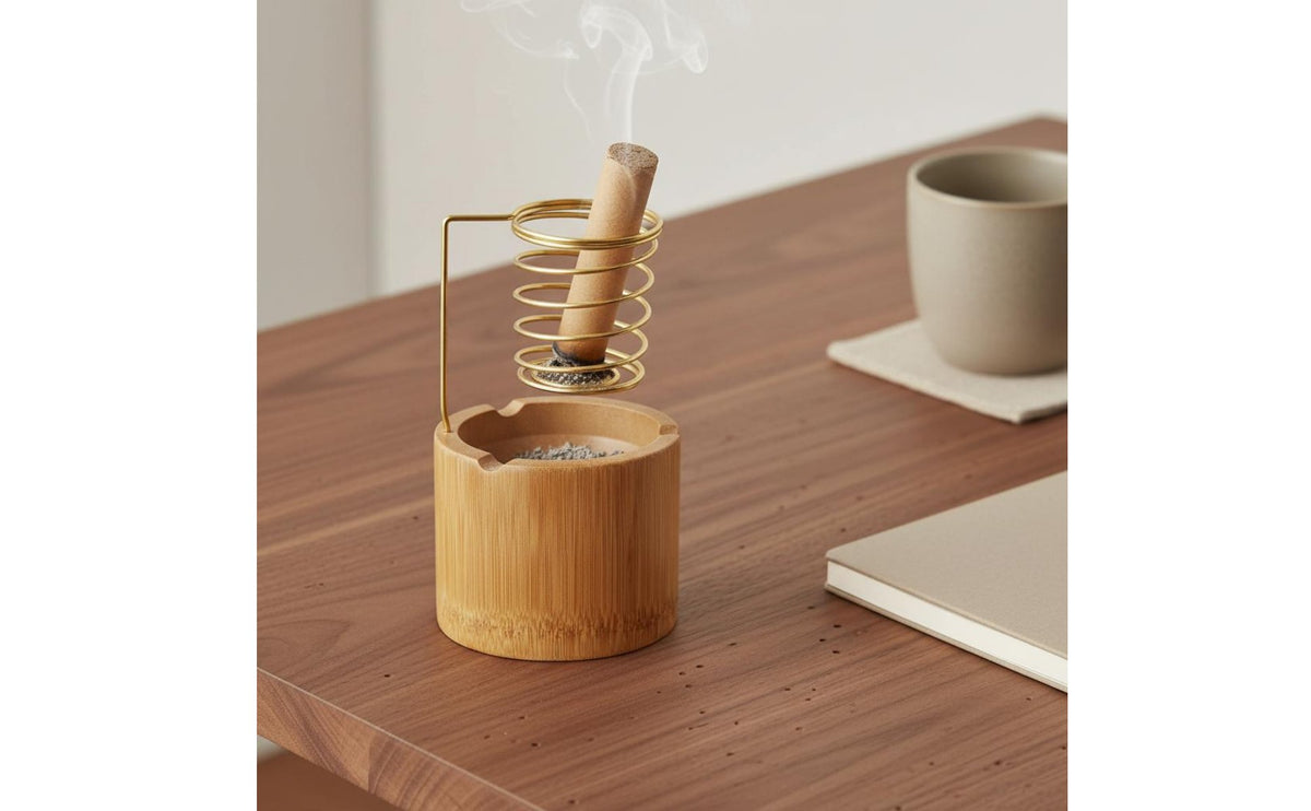 Bamboo Incense Burner Multi-Purpose Metal Coil Incense Holder Hollow-out Design