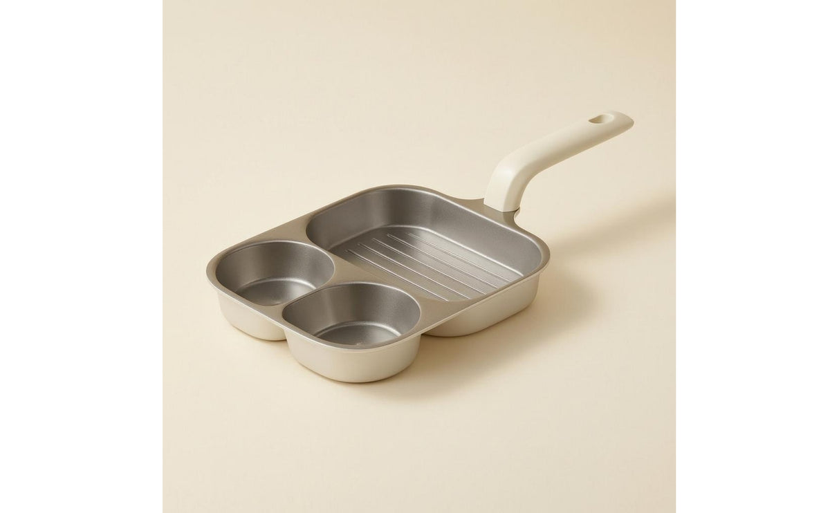 3-Compartment Breakfast Frying Pan with Titanium Ceramic Nonstick Coating