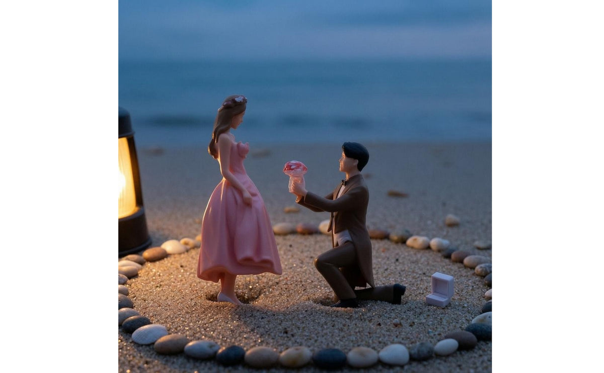 2 Pieces Couple Figurine Colorful Painted Resin Couple Figurine Handcrafted Style 1/64 Scale Figure