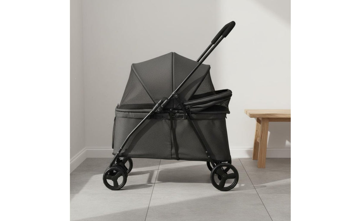 Breathable Mesh Window Foldable Pet Stroller 80LB Weight Capacity Large Dog Stroller Lightweight 4-Wheel Pet Carriage Easy Entry for Shopping