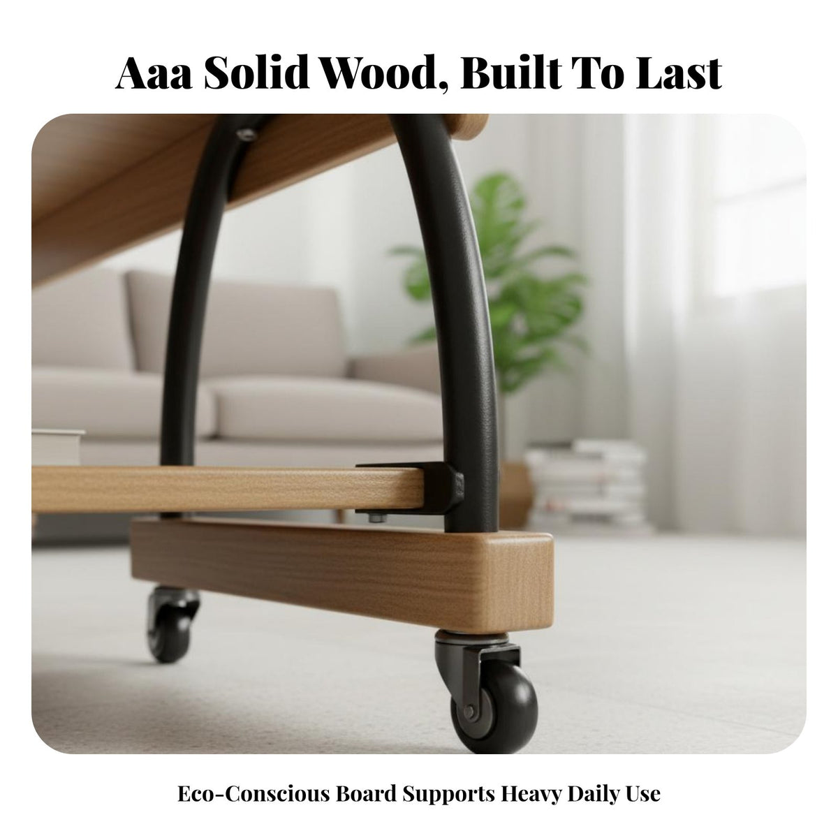 Mobile TV Stand on Wheels Solid Wood Construction Rolling TV Cart with Storage Shelf Lockable Casters Wooden Media Console on Wheels for Home Office
