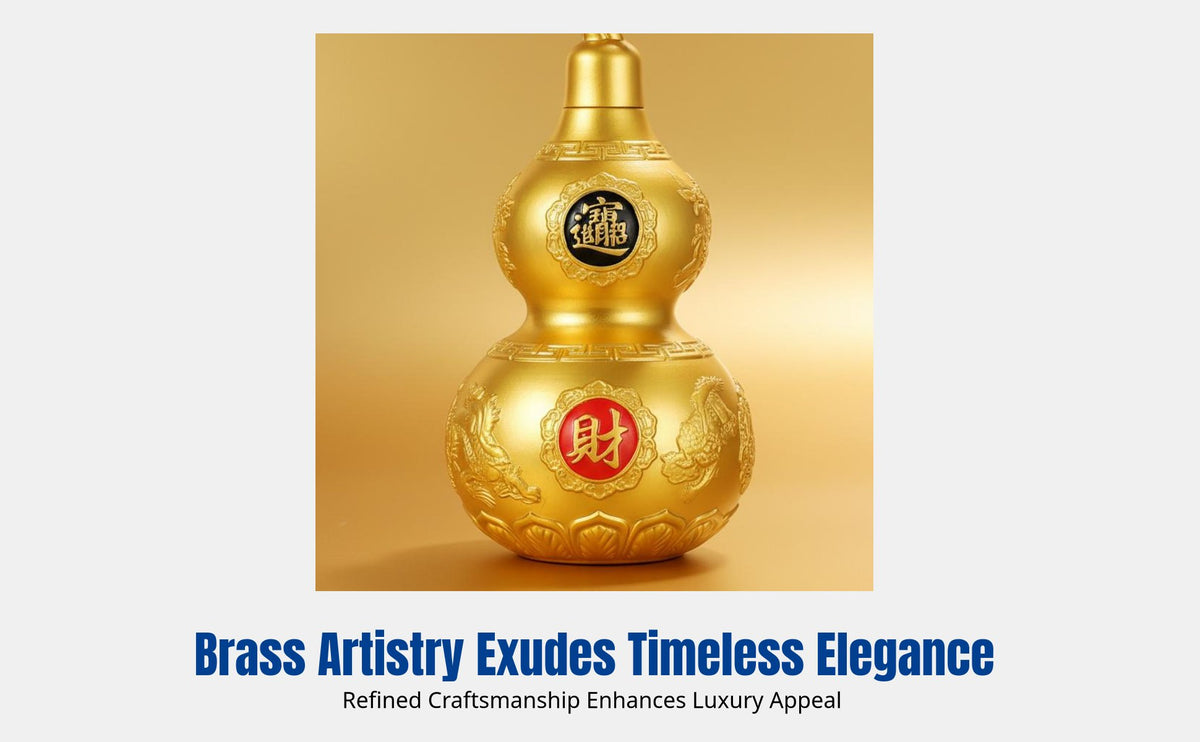 Fortune Gourd Brass Ornament, Eight Trigrams Feng Shui Decor, Wealth Gift for Office & Home