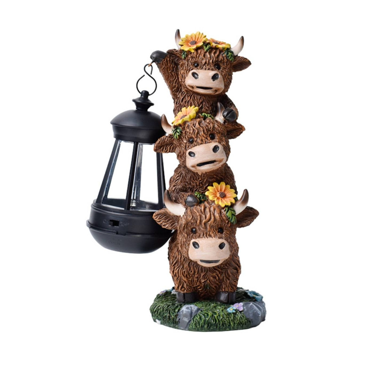 Scottish Cow Sculpture Statue with Lantern Rustic Scottish Cow Sculpture Statue Farmhouse for Homeowners
