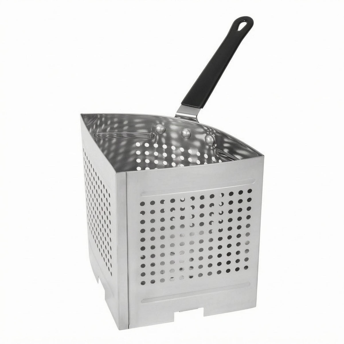 Vented Bottom Perforated Cooking Basket PVC-Coated Handle Straining Basket Hanging Hole Stainless Steel Colander Square Shape