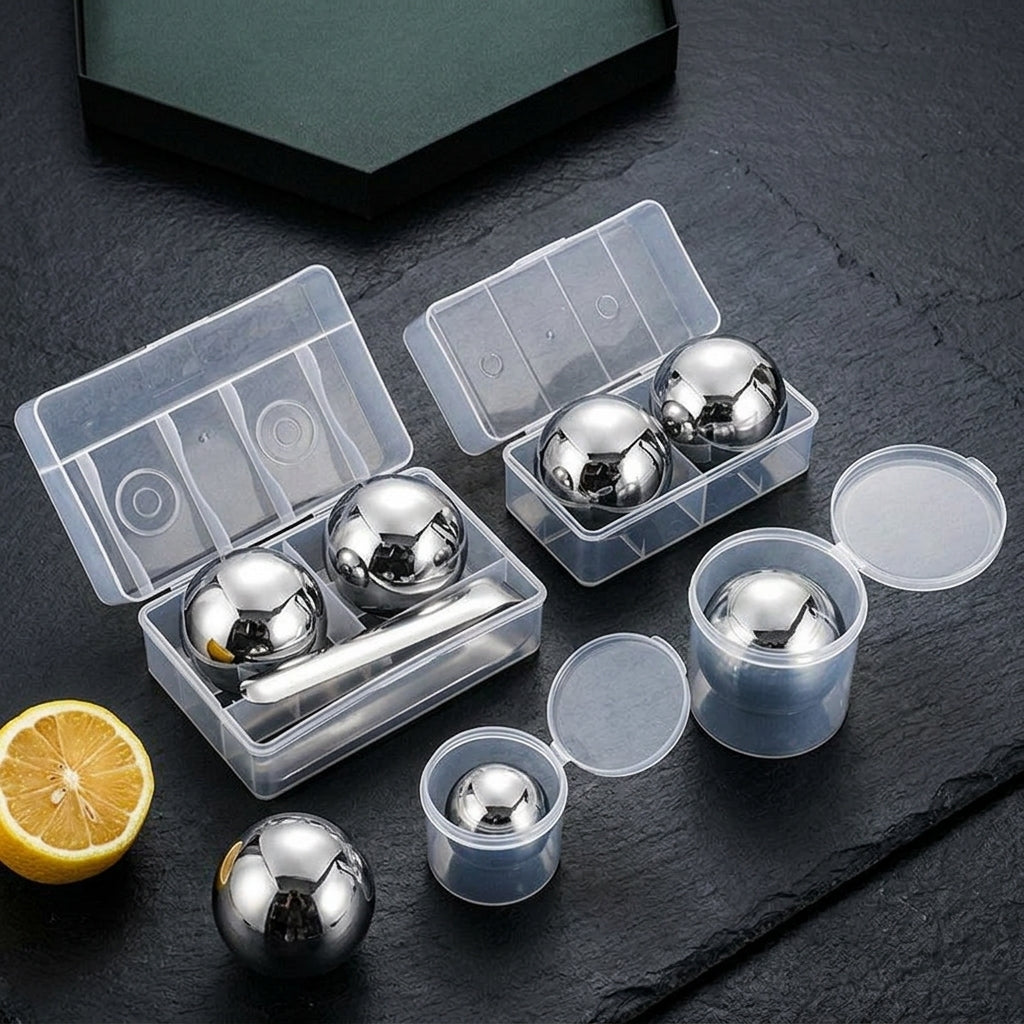 Storage Box with Stainless Steel Whisky Stones for Home Bar, Reusable Ice Ball Drink Chiller Gifts for Him, 304 Fast Freezing Gift Men Set, Tongs