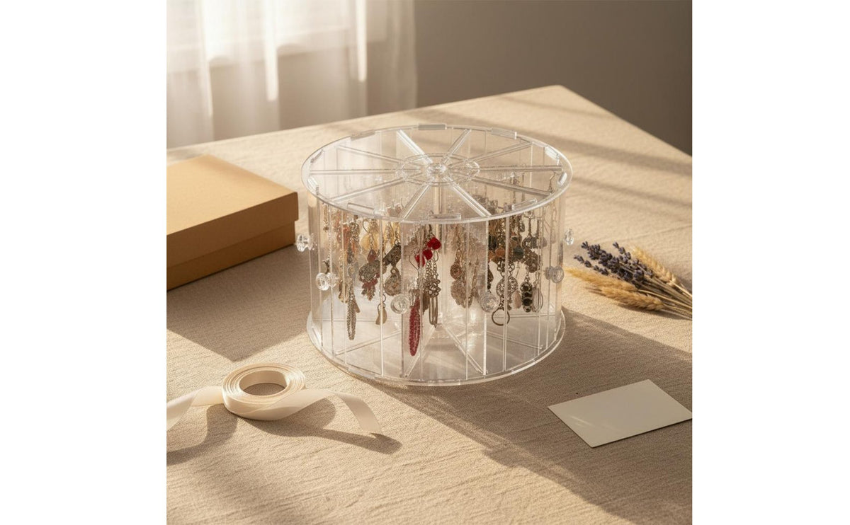 Large Capacity Rotating Earring Stand Transparent Design Rotating Earring Holder Multi-Tier Display Rack Dust-Proof for Women