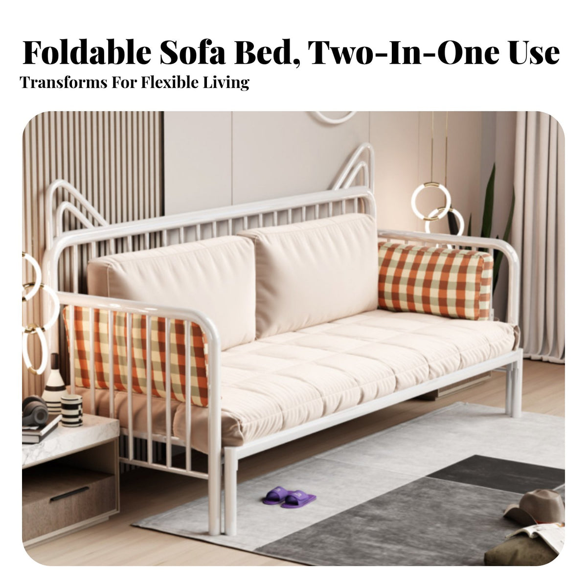 Space-Saving Pull-expandable Sleeper Sofa Foldable expandable Daybed Frame two-foldPurpose transformable Seating utilitarian aesthetic for Apartment Dwellers, Students, Homeowners, Small Spaces, Living Room, Bedroom, Home Office