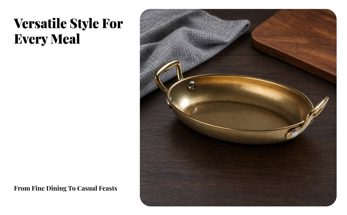 Mirror Polished Oval Serving Tray with Gold Finish and Handles