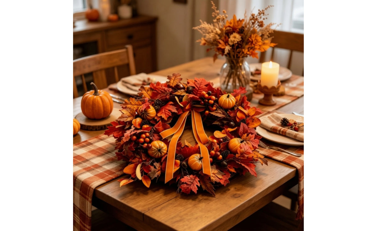 Front Door Wreath with Pumpkins Fall Wreath with Pumpkins Harvest-Themed for Thanksgiving, Mantel, Wall