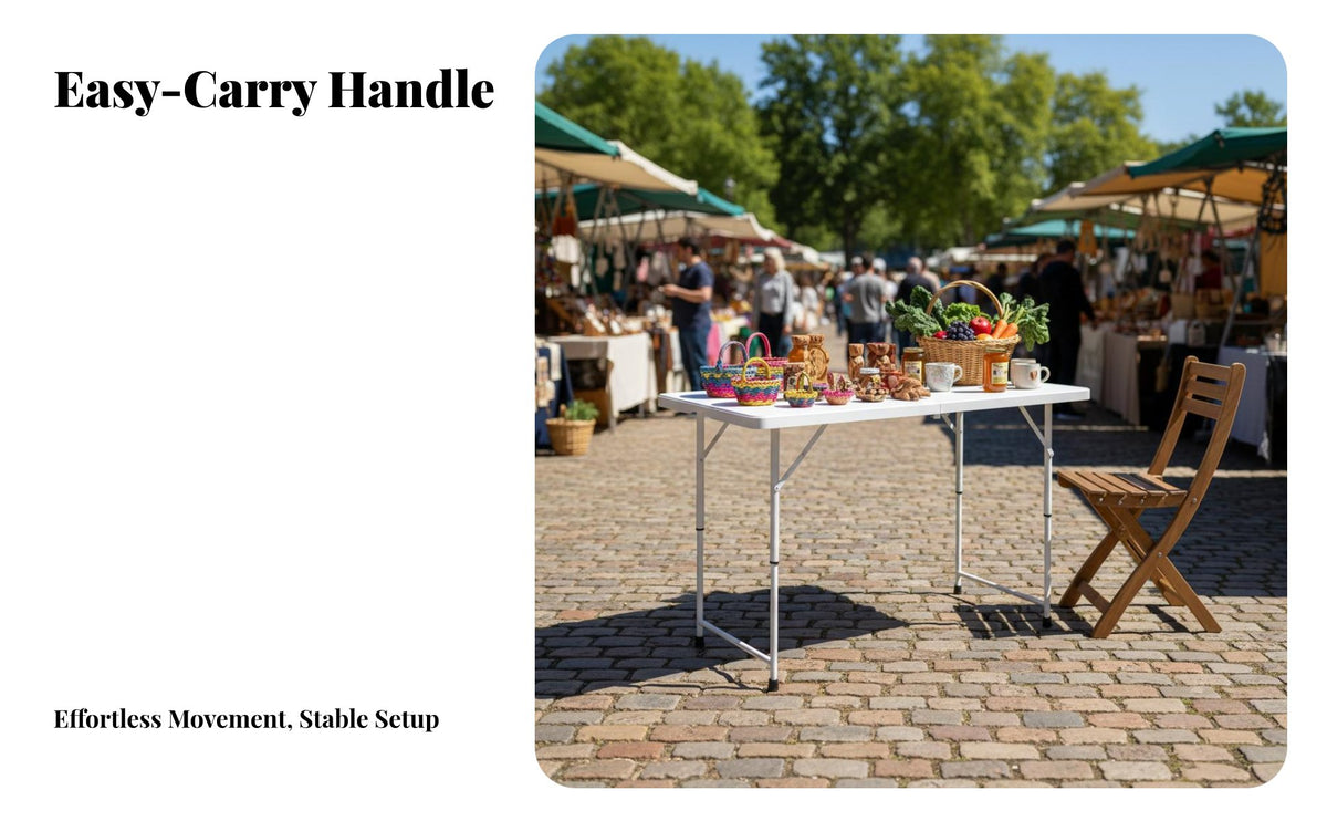 HDPE Tabletop Rectangular Plastic Folding Table Foldable Fold-in-Half Table Space-Saving No Assembly Required for Street Vendors, Event Organizers, Conference Rooms, Camping, Parties, Backyard