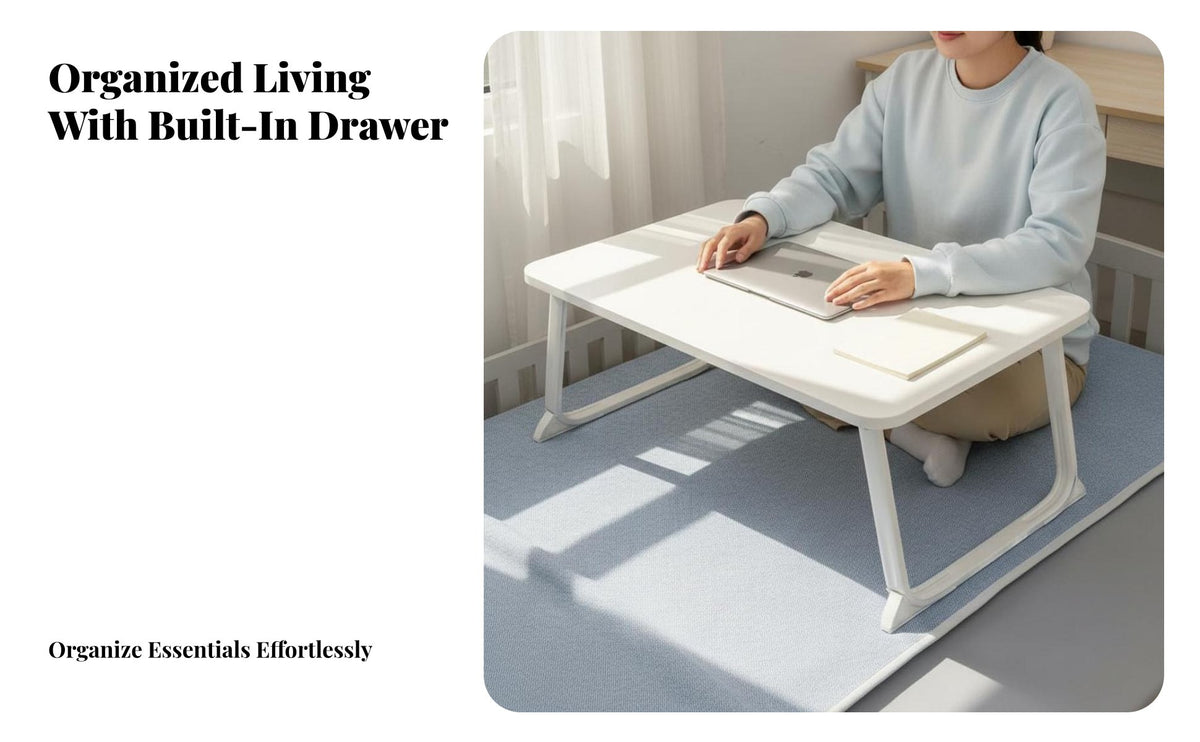 Foldable Tray with Storage Space-Saving Foldable Activity Tray Lightweight Bed Table for Students, Dorm Residents, Bedroom, Small Apartment, Travel