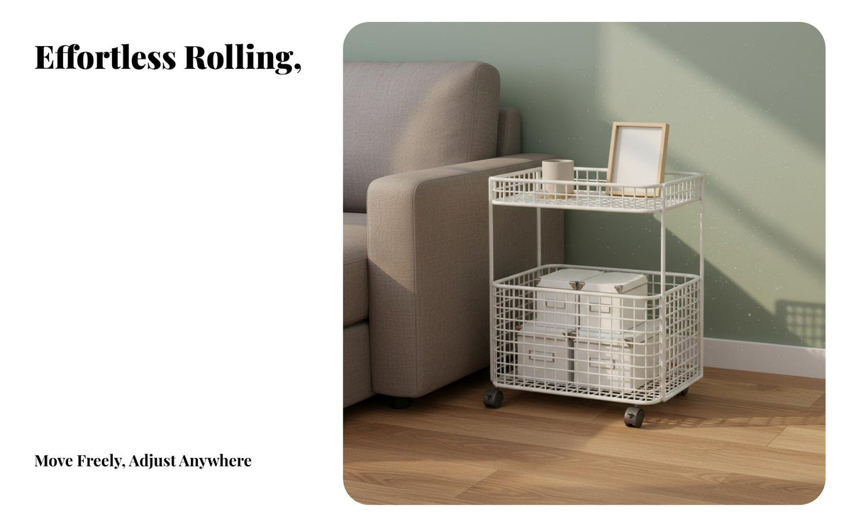 Space-Saving 2-Tier Rolling Utility Trolley Mobile Design Side Table Multi-Purpose Household Furniture Minimalist Design for Apartment Dwellers, Awayice Workers, Narrow Areas, Living Room, Bedroom, Bathroom