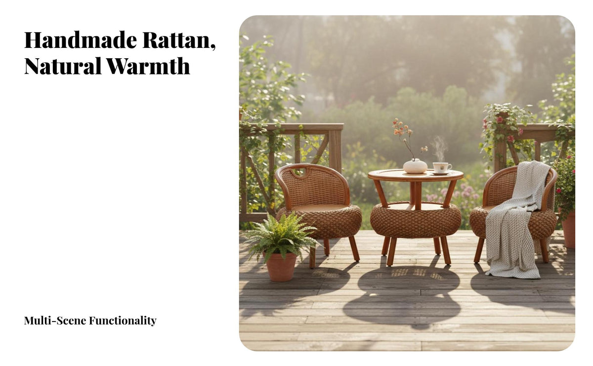 Natural Material Handmade Rattan Chair Long-Lasting Rattan Shoe Changing Stool Easy to Clean Small Woven Balcony Chair New Chinese Design for Adults, Homeowners, Interior Decorators