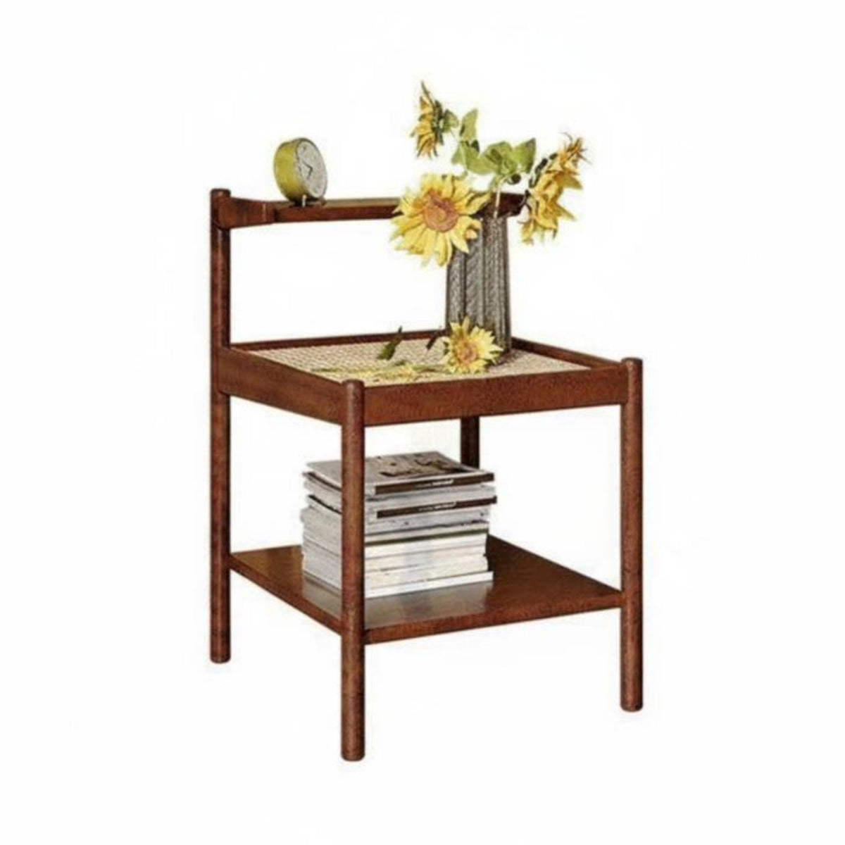 Minimalist Design Bedside Storage Table Compact Design 2-Tier Woven-Top Stand Space-Saving Nightstand Multi-Purpose for Apartment Dwellers, Homeowners, Students, Bedroom, Small Areas, Living Room, Home Away Ice