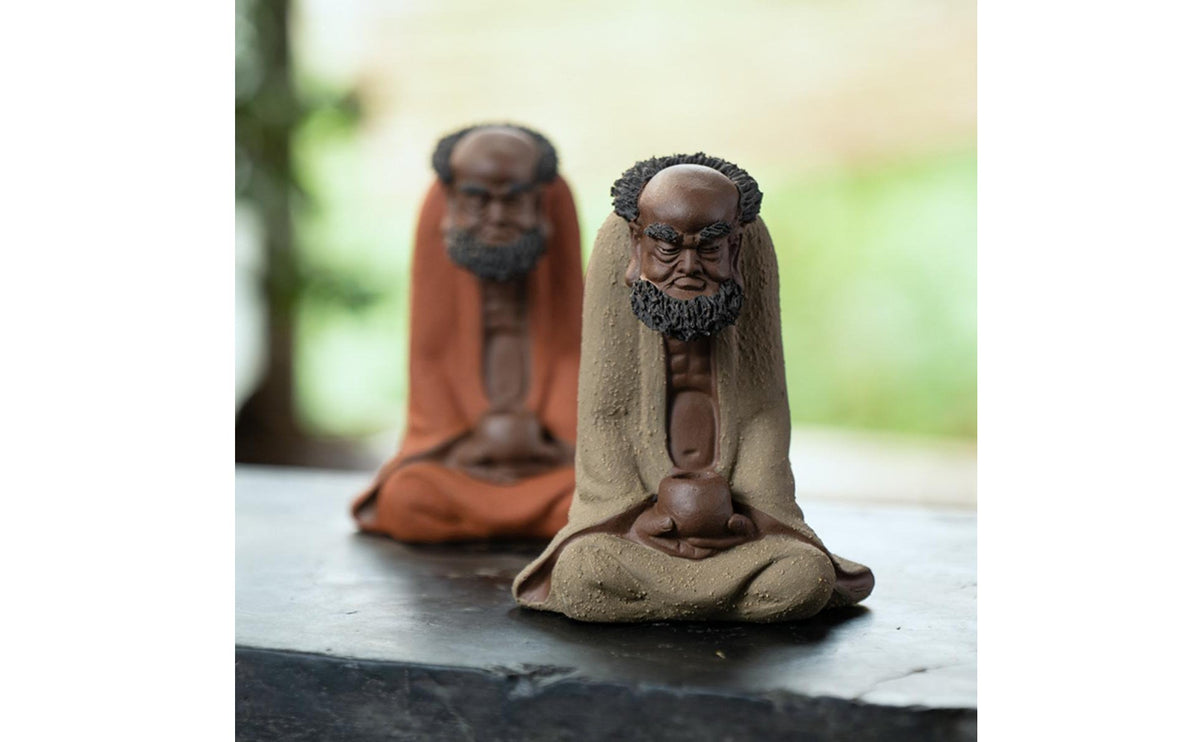 Handmade Clay Look Buddhist Tea Pet Statue Peaceful Dharma Figurine