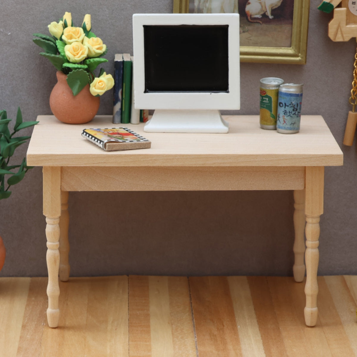 Wooden 1:12 Dollhouse Miniature Furniture Model Table Unpainted Wood Dollhouse Table Decorative