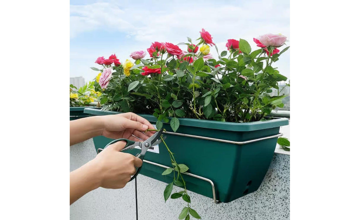 Sturdy Long Plastic Vegetable Planter Weather Resistant Self-Watering Flower Pot Integrated Drainage Tray Rectangular Window Box Space Saving for Beginners