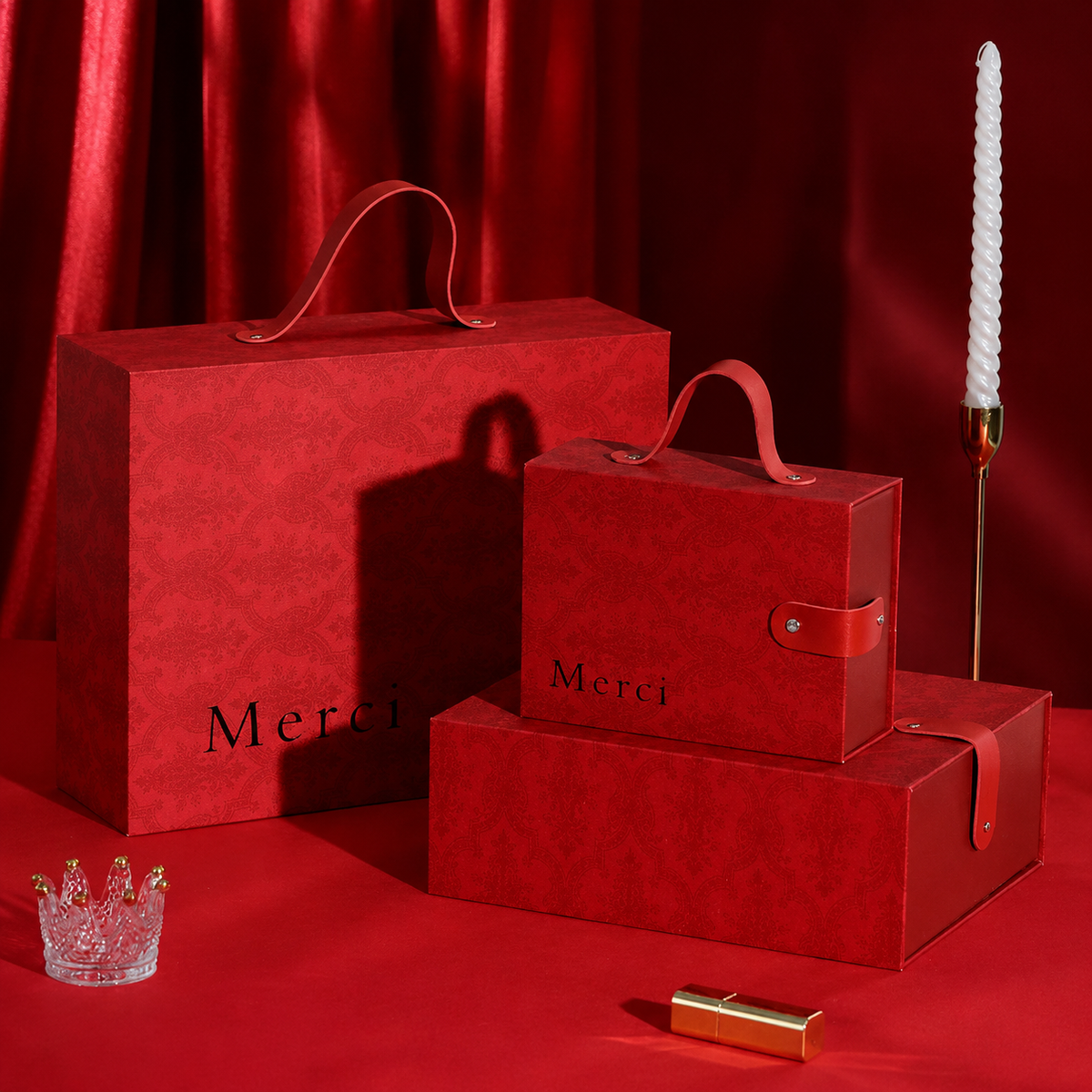 Floral Drawer Gift Boxes for Presents, Retro Red Paper Gift Box with Lids, 27x9x21cm Birthday Girlfriend Company Gift