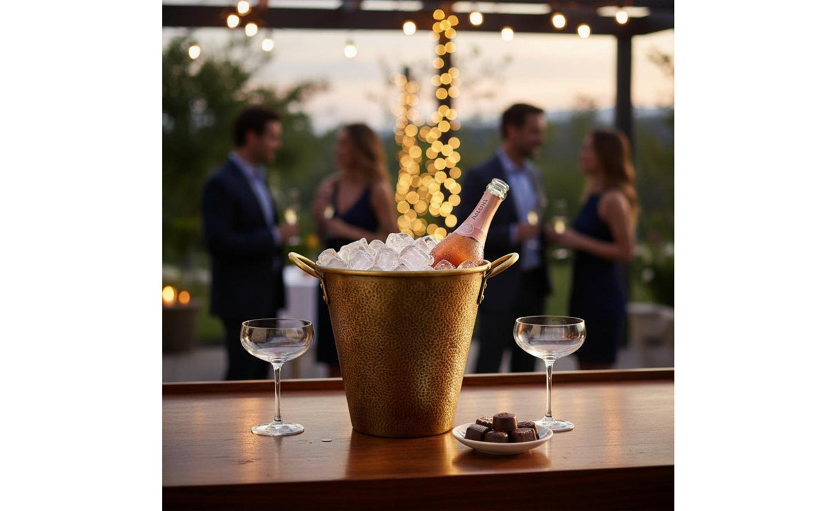 Brass Champagne Bucket Sturdy Handles Hammered Ice Bucket Large Capacity Metal Beverage Chiller for Party